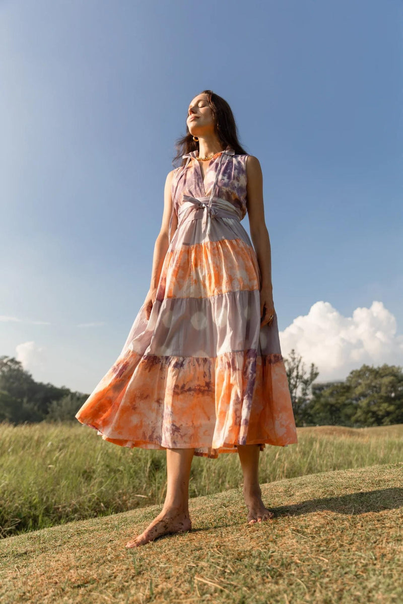Maisha Concept Lilac Orange Tie Dye Patte Dress for Ichyulu