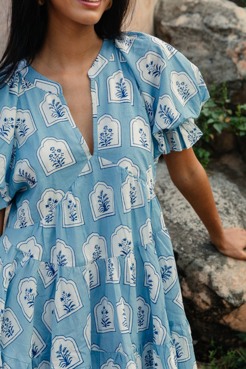 Maisha Concept Blue Block printed smock dress