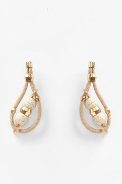 Beige Rope Earrings with Lava stones and brass details