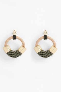 Beige Olive Rope Earrings with brass details