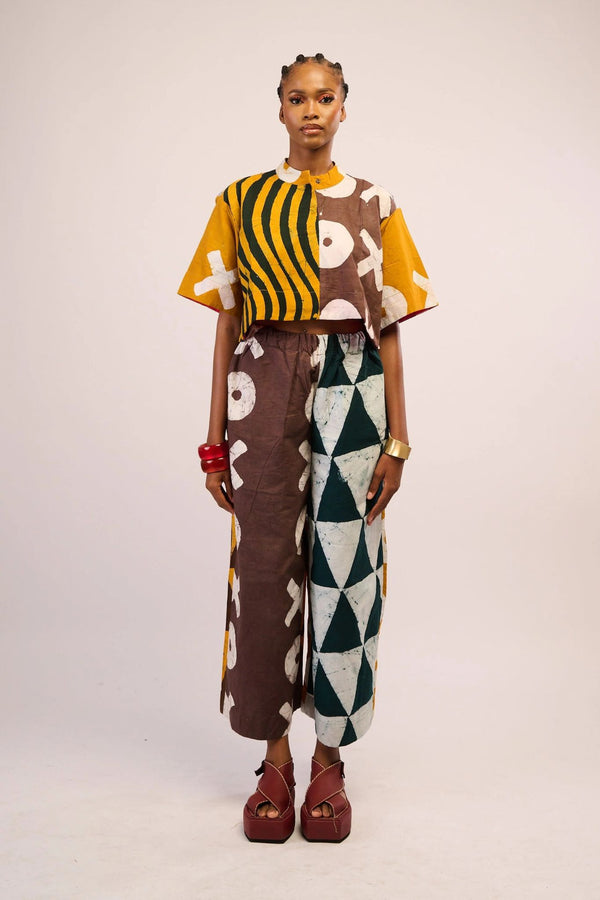 Dye Lab Brown and Yellow Adire Culottes for Ichyulu