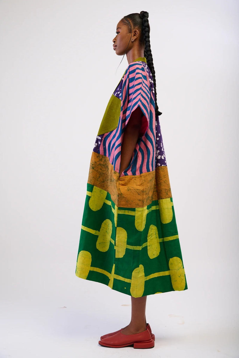 Dye Lab Multi Colour with green bottom  Midi Agbada for Ichyulu