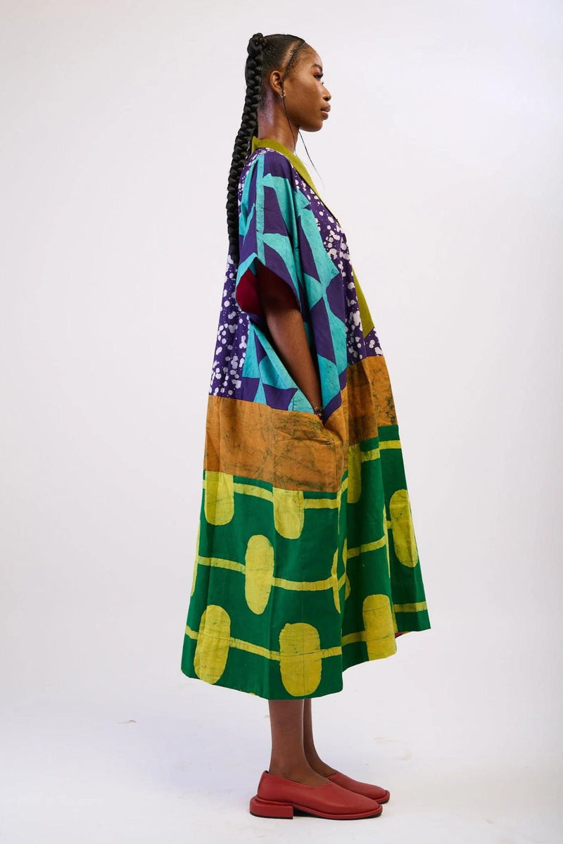 Dye Lab Multi Colour with green bottom  Midi Agbada for Ichyulu