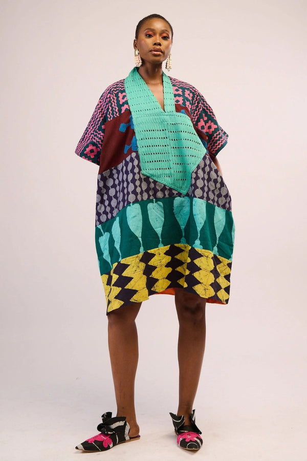 Dye Lab Pink and Green Multi Colour Mini Agbada for Ichyulu
