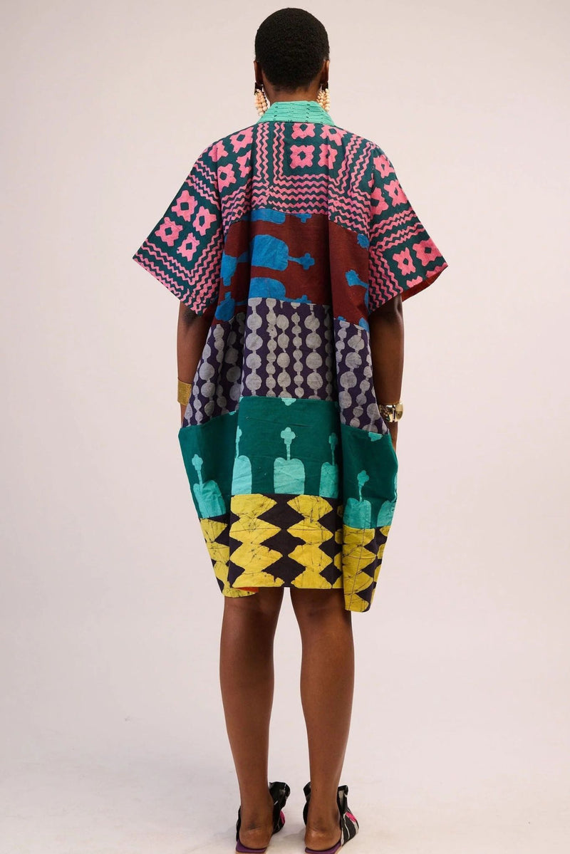 Dye Lab Pink and Green Multi Colour Mini Agbada for Ichyulu