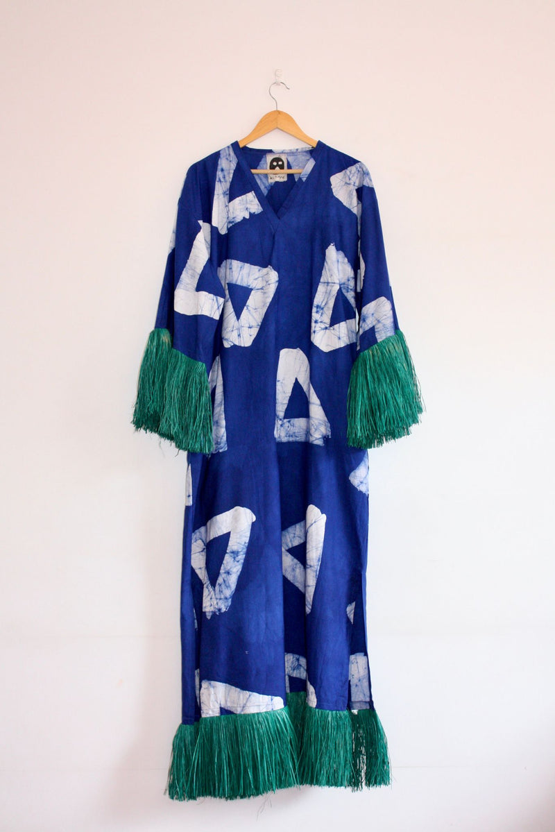 Eki Kere Blue Maxi Raffia Kaftan Dress for Ichyulu