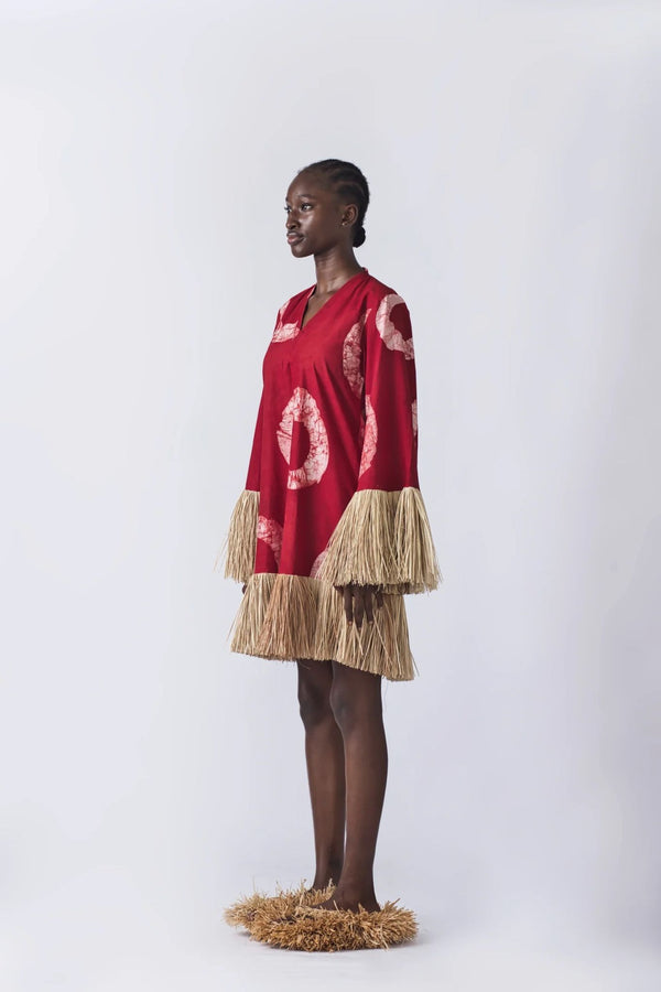 Red Mini Raffia Dress