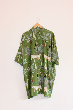 Lokol Cocoon Shirt Dress Green Jungle for Ichyulu
