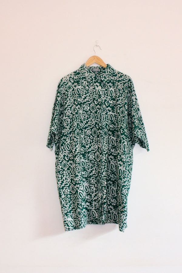 Lokol Cocoon Shirt Dress Green Batik