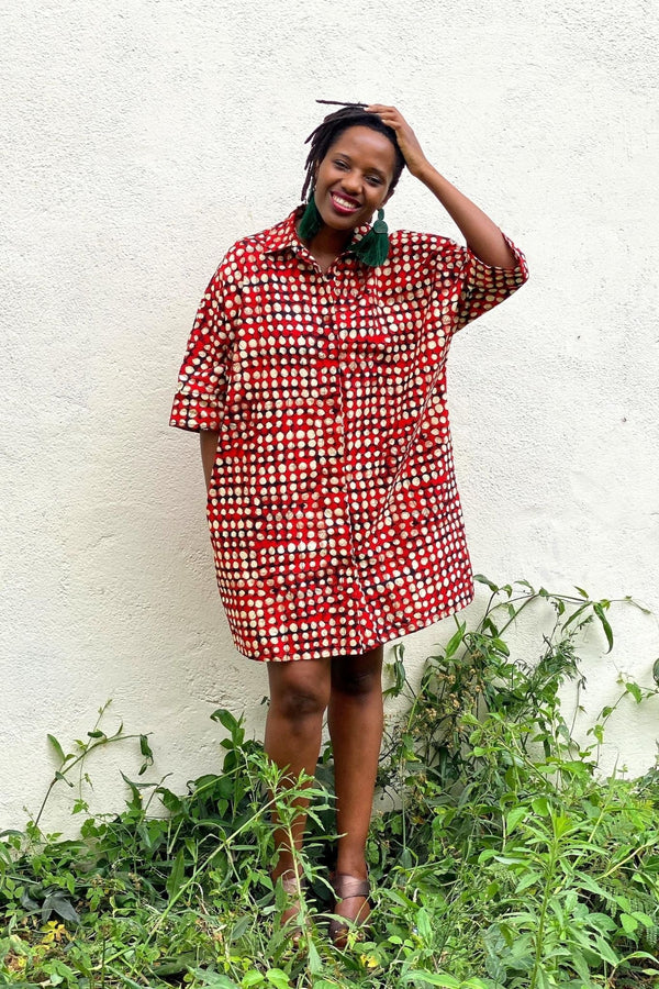 Cocoon Shirt Dress (Red Arches)