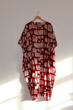 Lokol Kaftan Shirt Dress Red Arches Batik for Ichyulu