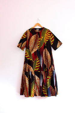 Midi Tiered Shirt Dress (Multi Leaves)