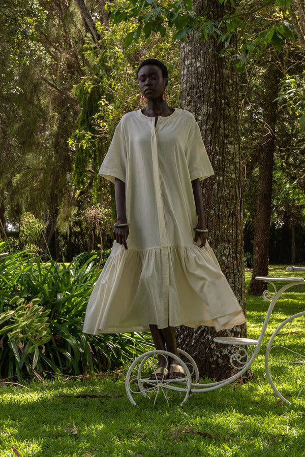 Lokol Midi Tiered Shirt Dress Natural Handwoven