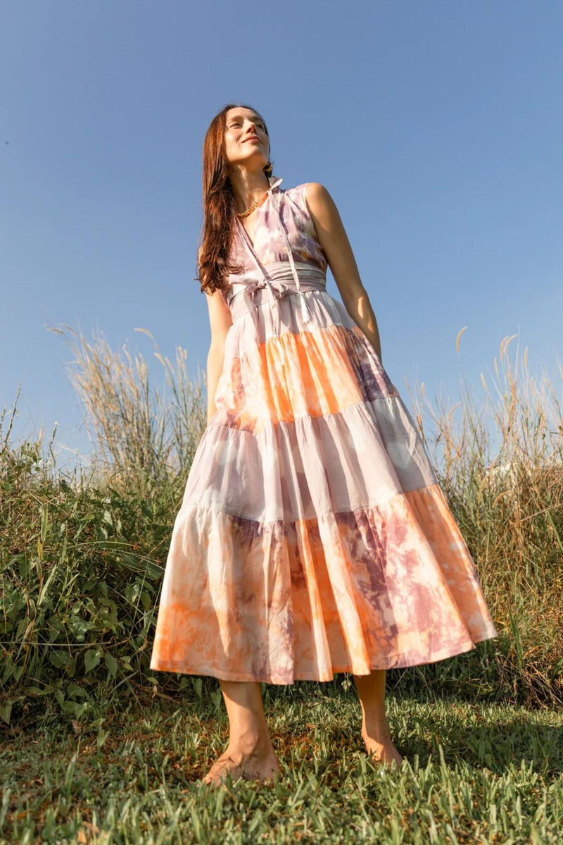 Maisha Concept Lilac Orange Tie Dye Patte Dress for Ichyulu