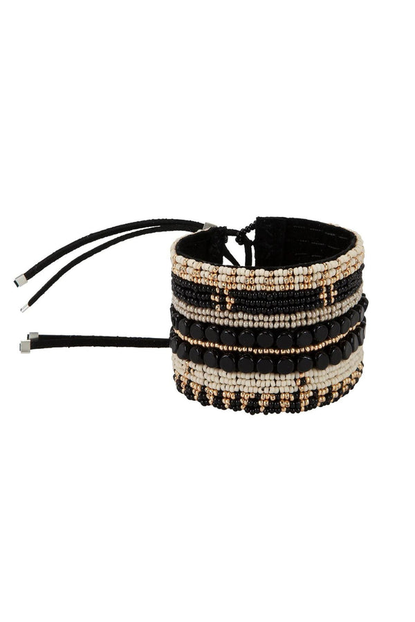 Sidai Designs Black Eclectic Beaded Leather Cuff