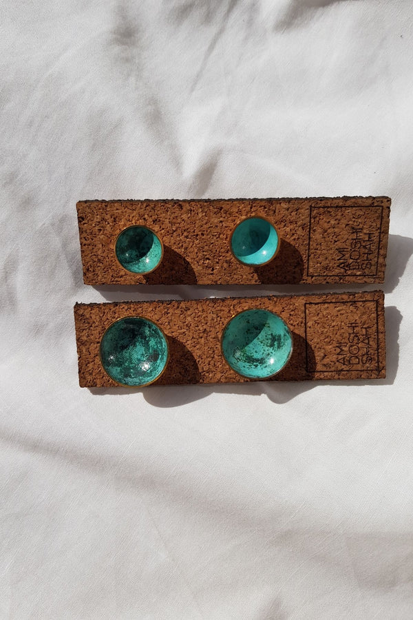 Patinated Brass Stud Earrings by Ami Doshi Shah for Ichyulu