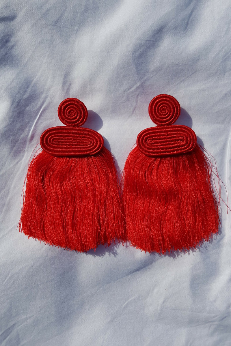 Red Kobwa Tassel Earrings