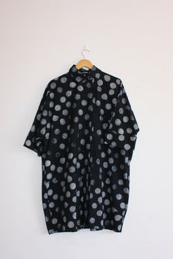 Lokol Cocoon Shirt Dress made from a batik with a dots design