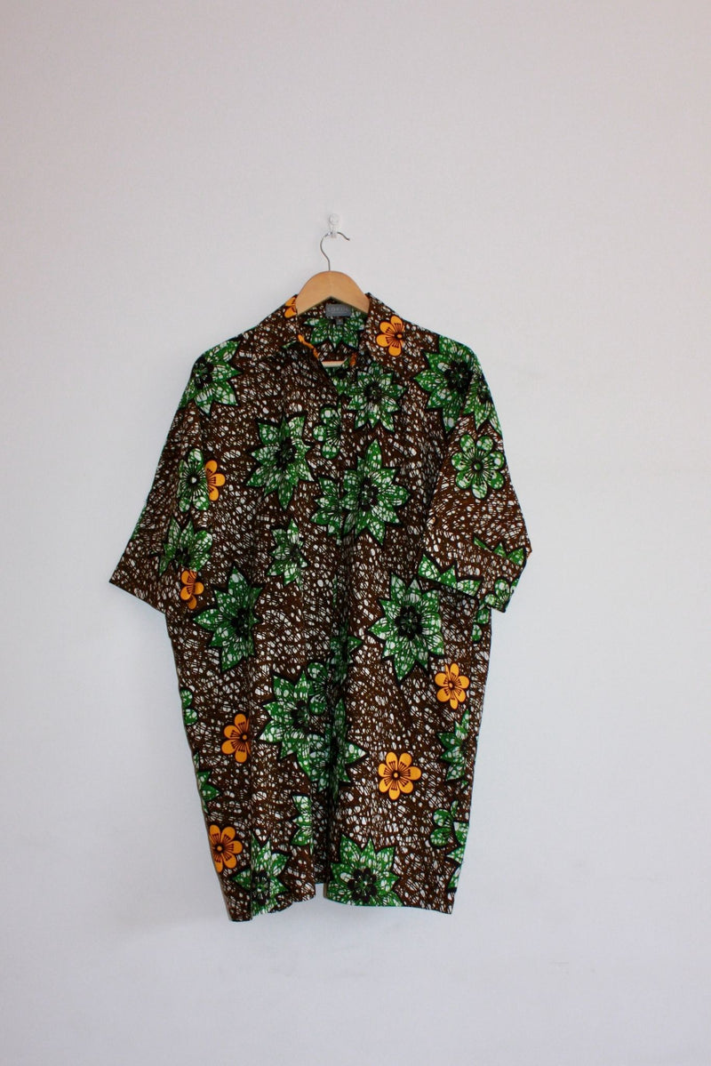 Green Flower Cocoon Shirt Dress by Lokol