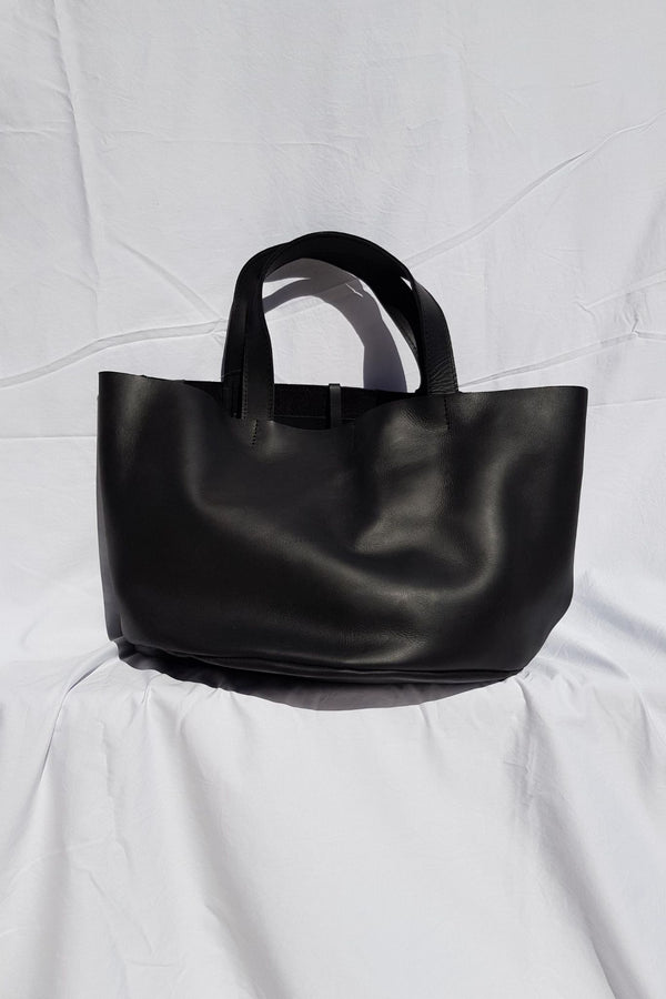 Half Moon Market Tote Black Leather Made in Kenya