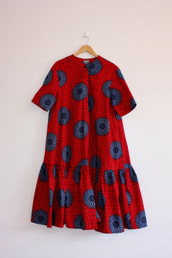 Red Midi Tiered Shirt Dress by Lokol