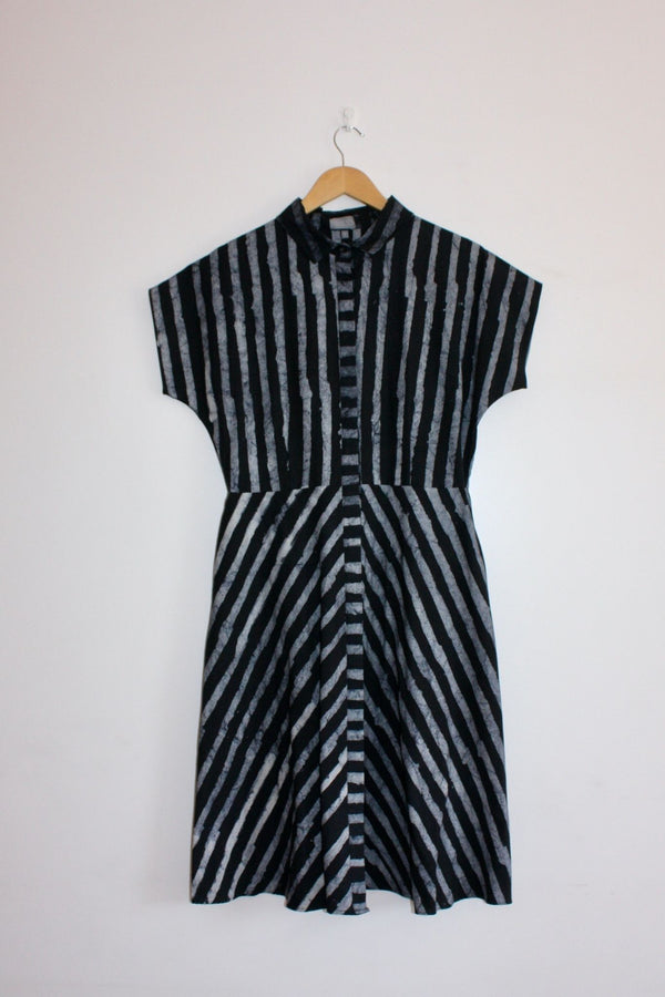 Lokol Stripe Batik Shirt Dress Black and White