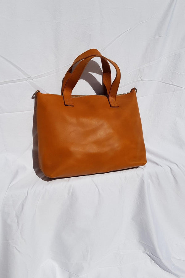 Tan Leather Zipper Tote Bag Made in Kenya