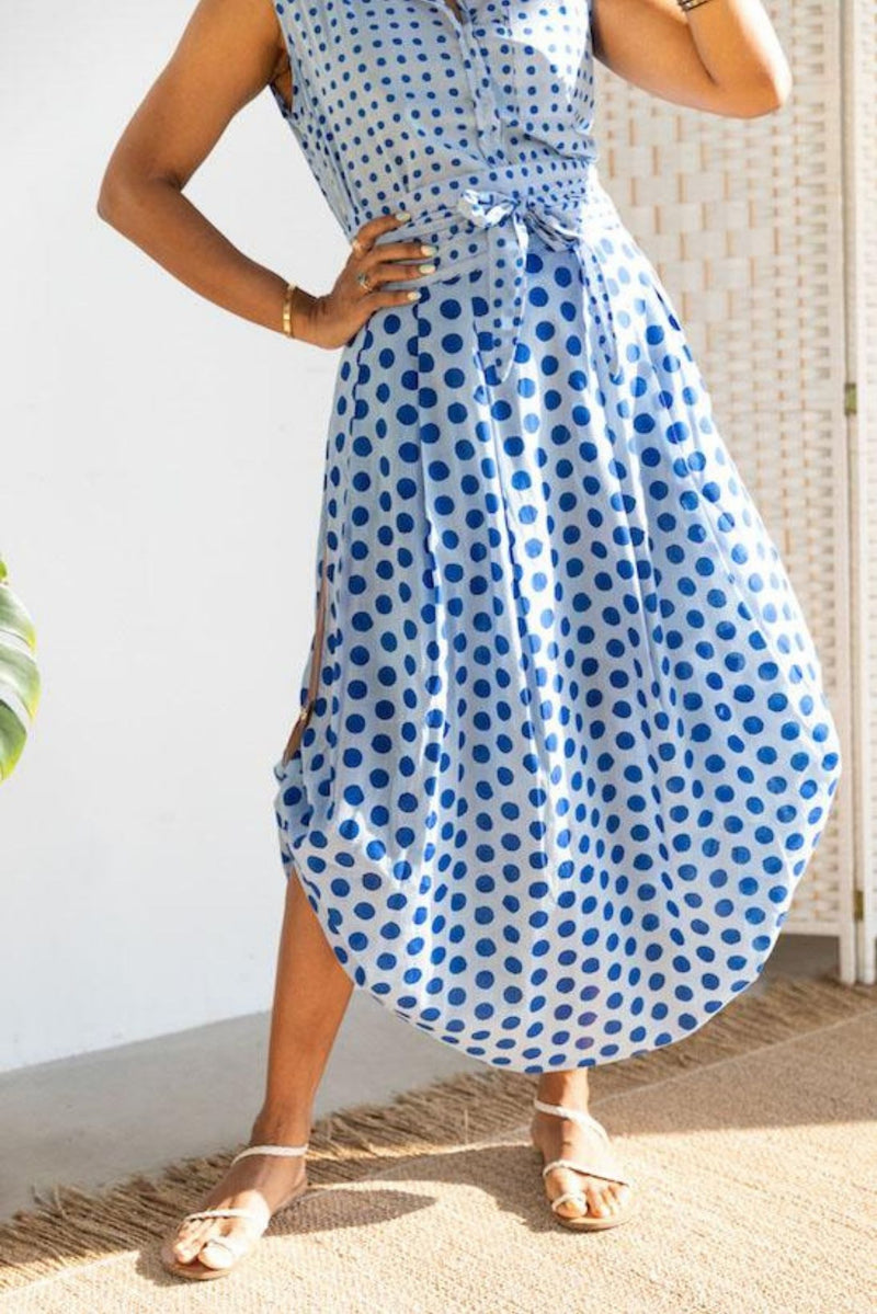 Blue Polka Maxi Skirt
