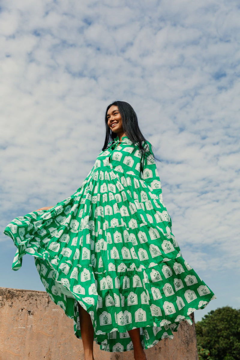 Maisha Concept Forest Green Maxi Tiered Dress 