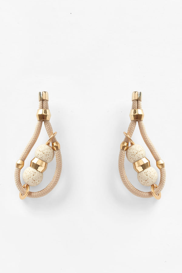 Beige Rope Earrings with Lava stones and brass details