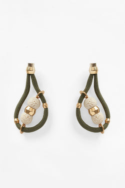 Olive Rope Earrings with Lava stones and brass details