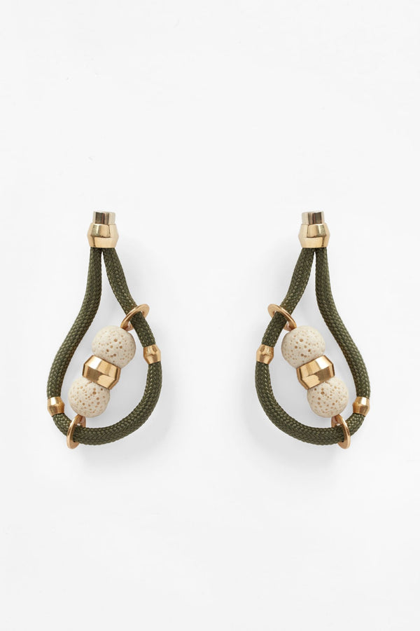 Olive Rope Earrings with Lava stones and brass details