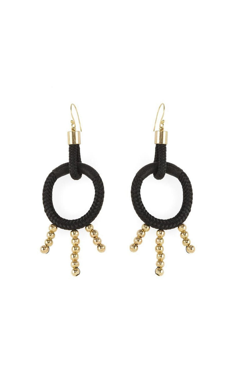 Black Rope Hoop Earrings with Brass Beads for Ichyulu