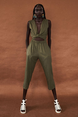 Olive Green Sleeveless Wrap Jumpsuit
