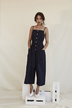 Navy Button Down Jumpsuit