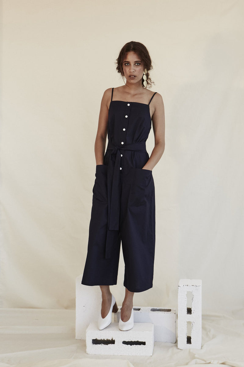 Navy Button Down Jumpsuit