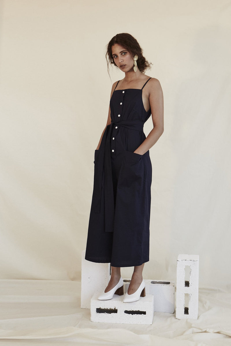 Navy Button Down Jumpsuit